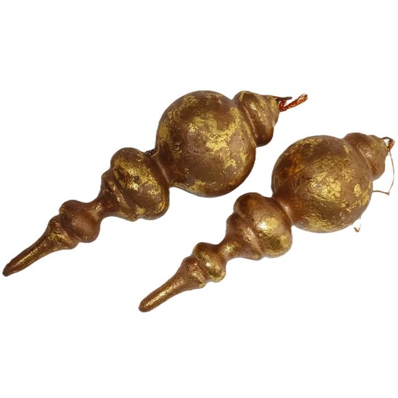 Holiday Gold Leaf Ornaments Handmade: 2 Gold Leaf Pendant Ornament - Picture 2 of 3